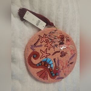 Beaded Seahorse Round Clutch